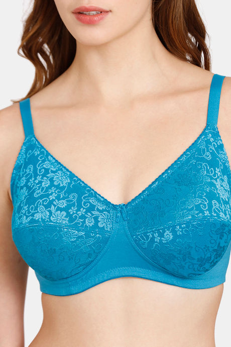 Rosaline Everyday Double Layered Non Wired 3/4th Coverage Lace Bra - Fjord Blue — image 4